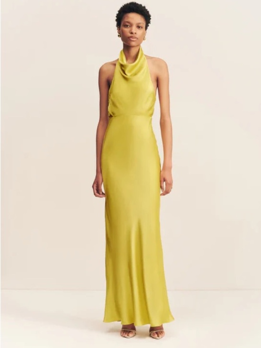 Shona Joy NWT Size 10 Sofia High Cowl Neck Open Back Maxi‎ Dress Gown in Lime